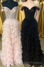 Light Pink Floral Layers Sequined Long Prom Dresses