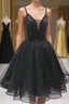 Black Tulle Beads Short Prom Dresses Black Homecoming Dresses