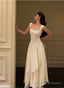 Lovely Ivory Chiffon Straps Long Party Dress Prom Dress, Ivory Wedding Party Dress