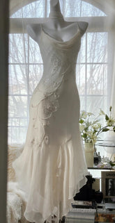 90S Fairytale White Chiffon & Tulle Prom Dress For Pool Party -Vintage Beading & Embroidery Ball Gown For Formal Events