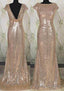 Floor Length/Long Bateau Neck Column/Sheath Sequined Prom Dresses