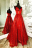 A Line Red Sequin Lace-Up Long Prom Dress