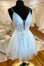 Light Blue Tulle Open Back A Line Short Prom Dress