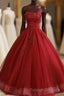 Burgundy Tulle Lace Long Prom Gown Burgundy Tulle Lace Prom Dresses