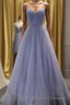 A Line Long Sparkly Spaghetti Straps Prom Dress Fashion School Dance Dress