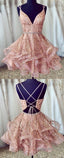 pink straps short homecoming dresses prom Gowns waist with beaded