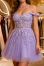 A Line Off The Shoulder Short Tulle Dresses With Appliques