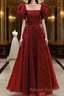 Burgundy A Line Prom Dresses Long with Short Sleeves New Prom Gown