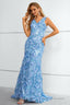 Blue V Neck Mermaid Prom Dress With Flowers and Appliques