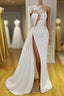 Gorgeous One Shoulder Long Sleeve Prom Dress With Lace Appliques Side Slit