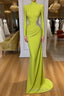 Ginger yellow High-neck Long-sleeves Metallic Beaded Mermaid Prom Dresses