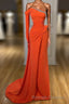 Long sleeves Strapless Orange Sequined Long Prom Dresses
