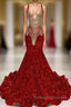 Red Sequins Mermaid Prom Dresses Sleeveless With Crystal