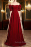 Classic Off Shoulder Long Maroon Prom Dress