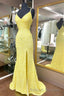 Mermaid Yellow Sequins Prom Dresses Long with Slit