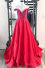 Elegant Off the Shoulder Red Beaded Long Formal Gowns