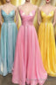 Simple A Line Pleated Spaghetti Straps Long Prom Dresses