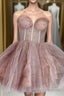 A Line Dusty Rose Sleeveless Tulle Short Homecoming Dress