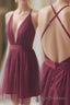 Deep V Neck Spaghetti Straps Sleeveless Tulle Short Prom Dress Homecoming Dress