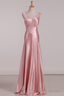Pink V Neck Satin Backless Long Prom Dress Bridesmaid Dress