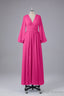 Elegant Long Sleeves V Neck Chiffon Long Bridesmaid Dress