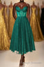 Green Corset A Line Tea Length Dresses