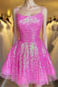 Cute Hot Pink Sequins A Line Homecoming Dresses Hoco Night Dress