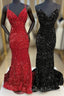 Mermaid Sequine Prom Dresses Long with Double Straps