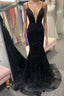 Lace-Up Black Plunging Neck Mermaid Prom Dress with Appliques