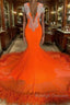 Gorgeous Orange Long Mermaid Tassel V Neck Prom Dresses with Sleeves