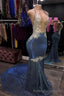 Gorgeous Sequin Backless Sexy Deep V Neck Long Prom Dresses With Train
