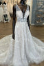 Gorgeous A Line V Neck Open Back Chapel Train Wedding Dresses