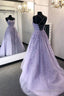 Lilac Lace Applique Back Open with Train Bridal Party Dresses