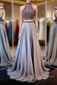 Gray Two Piece Prom Dresses Long with Sparkly Beading