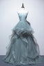 Green Lace Long Prom Dresses, Green Lace Long Formal Prom Dresses