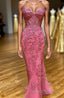 Coral Sweetheart Lace-Up Long Mermaid Prom Dresses with Appliques