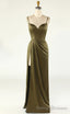Thin Straps Simple Prom Gown With Leg Slit Side