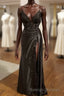 Black V-Neckline Straps Tulle With Lace Party Dress, A-Line Black Evening Dress Prom Dress