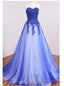 Royal Blue Strapless Lace Tulle Ball Gowns Prom Dress