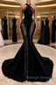 Black Halter Corset Mermaid Prom Dress Sexy Evening Dress
