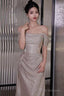 Short-Sleeve Off Shoulder Glitter A Line Prom Dresses