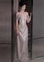 Short-Sleeve Off Shoulder Plain Glitter Ruched A Line Prom Gowns