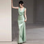 Sleeveless V Neck Plain Open Back Satin Mermaid Prom Gowns