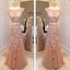 Dark Champagne Cap Sleeve Tulle Lace Prom Dress