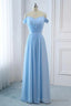 Light Sky Blue A Line Off The Shoulder Natural Waist Ruched Prom Dress, Lace Up Prom Dress
