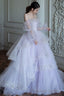 Long Sleeves Layered Light Purple Tulle Long Prom Dresses, Light Purple Formal Prom Dresses, Ball Gowns