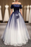 Modest Royal Blue Long Flowy Evening Prom Dresses With Lace Appliques
