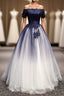 Modest Royal Blue Long Flowy Prom Dress With Lace Appliques