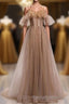 Formal Long A-line Tulle Prom Dresses Lace Up Simple Evening Dresses