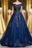 Off The Shoulder Lace Up Floor Length Princess Prom Dress With Lace Appliques